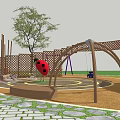 Outdoor Children's Playground With Swings Slide Climbing Structure Trees And Stone Path