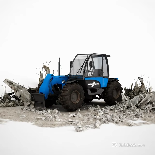 Blue Utility Loader Vehicle Clearing Construction Debris With Large Tires And Cab 3d model