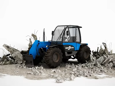 Blue Utility Loader Vehicle Clearing Construction Debris With Large Tires And Cab 3d model