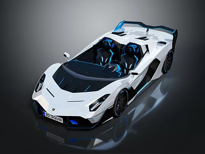 White Convertible Sports Car With Modern Design Blue Accents Aerodynamic Body And Racing Wing 3d model