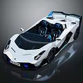 White Convertible Sports Car With Modern Design Blue Accents Aerodynamic Body And Racing Wing