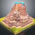 Ancient Architectural Structure with Multiple Tiered Stone Steps and Blue Elements on Green Grass Base