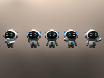 Cartoon Robot 3D Models With White Body Big Eyes And Different Poses 3d model