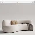 Modern Curved Multi Seater Sofa In Neutral Tones With Brown Pillows And Plaid Blanket