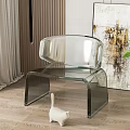 Clear Acrylic Leisure Chair in Modern Living Space with Wooden Floor and Abstract Art