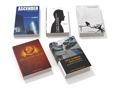 Various Book Covers With Different Design Elements Including Architecture Silhouette Bird And Lion 3d model