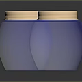 Two Carved Blue Glass Jars With Gold Lids And Intricate Sculpted Patterns