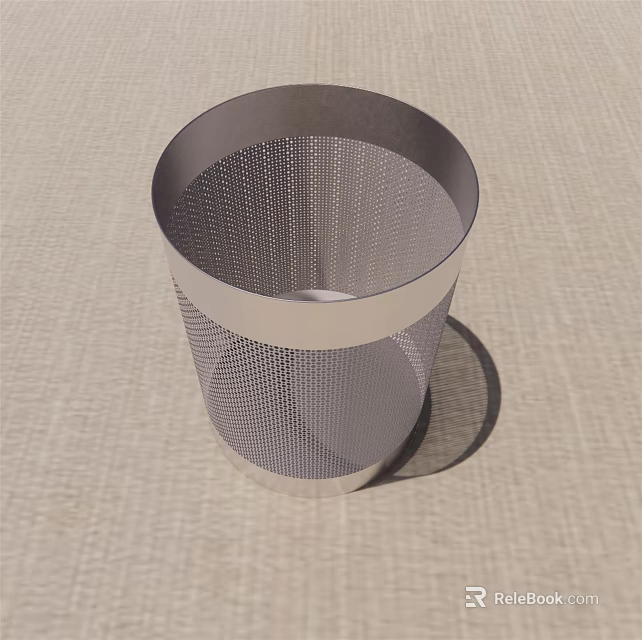 Silver Metal Mesh Trash Can With Cylindrical Design For Home Office Use 3d model 