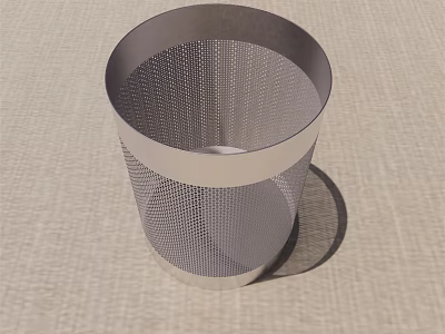 Silver Metal Mesh Trash Can With Cylindrical Design For Home Office Use 3d model