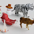 Festive Decorative Ornament Set With Snowmen Sleigh Tiger And Reindeer Figurines