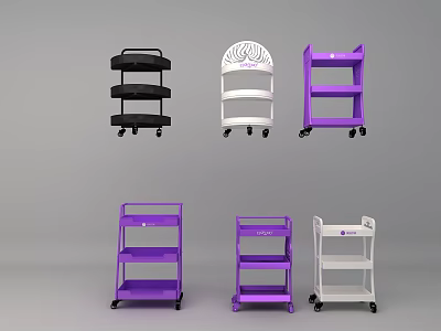 Multi Layer Mobile Shelving Carts In Black White Purple With Wheels For Storage Utility 3d model