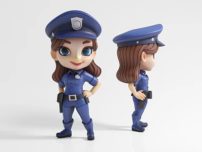 Game Movie Police Officer Character Female Figurine With Blue Uniform Front And Back View Design 3d model