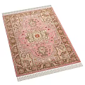 Pink Square Area Rug With Intricate Traditional Pattern And Beige Fringe Design