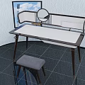 Modern Dressing Table Interior Design With White Countertop Mirror And Gray Stool