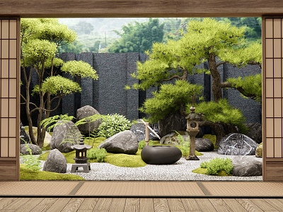 Courtyard Landscape Stone Set Stone Plant Landscape Pine Pohan Pine Landscape Tree model