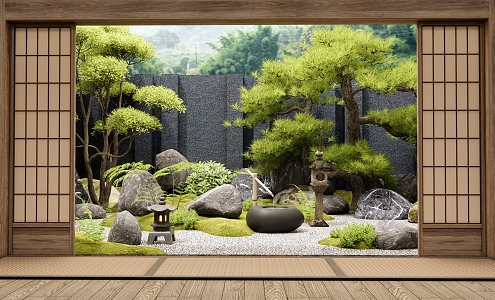 Courtyard Landscape Stone Set Stone Plant Landscape Pine Pohan Pine Landscape Tree 3d model