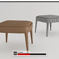 Leather And Checkered Sofa Stools With Stitched Details And Slim Legs Design