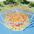 Outdoor Playground Equipment Featuring Circular Metal Frame And Hanging Colorful Swings