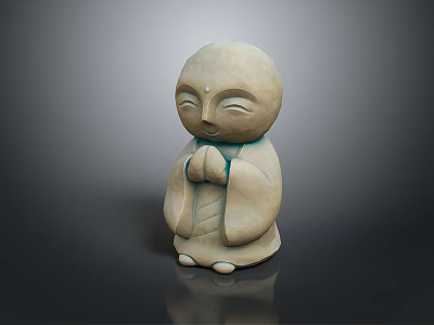 Man Statue With Clasped Hands Light Colored Stone Like Teal Accent On Dark Reflective Surface 3d model