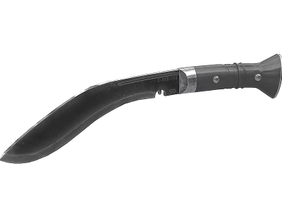 Tactical Weapon Machete With Black Curved Blade And Black Handle Metal Accents 3d model