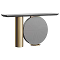 Modern Console Table With Light Beige Tabletop Cylindrical Pillar And Round Radiating Texture Panel