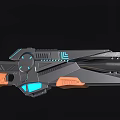 Futuristic Sci Fi Weapon With Gray And Orange Design And Blue Glowing Elements 3d model
