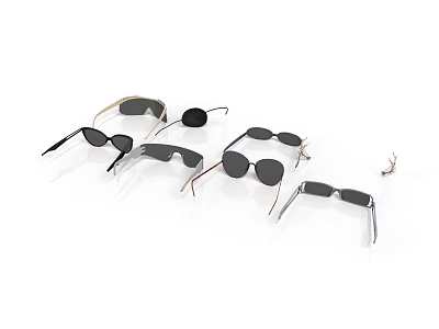 Modern Fashionable Sunglasses Collection With Various Frame Styles And Lens Shapes 3d model
