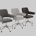 Light Colored Upholstered Office Chair With Striped Design Armrests Metal Frame And Five star Base Wheels