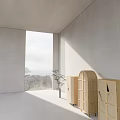Wooden Wardrobes With Rattan Design Open Doors Displaying Clothes Inside Minimalist Interior Natural Light