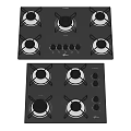 Modern Two Black Kitchen Gas Stoves With Multiple Burners Control Knobs