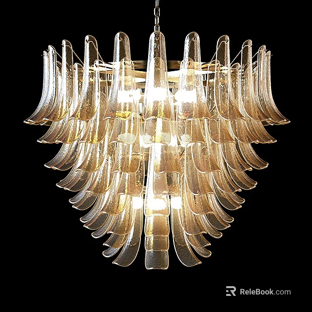 Elegant Transparent Crystal Chandelier With Layered Glass Petals And Warm Lighting 3d model 