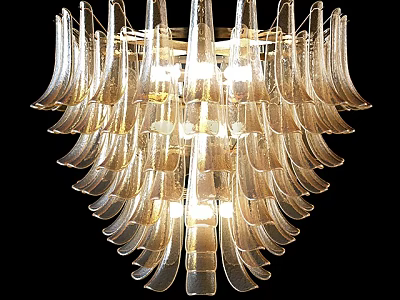 Elegant Transparent Crystal Chandelier With Layered Glass Petals And Warm Lighting 3d model