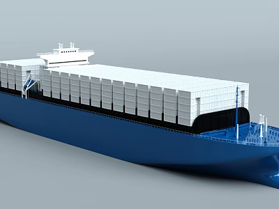 Blue Container Ship With Large White Containers Sailing On Ocean 3d model