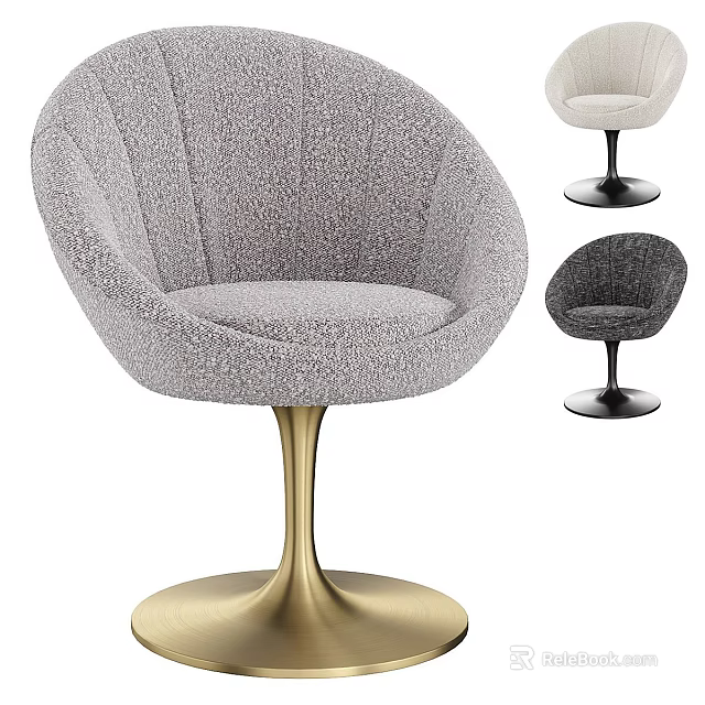 Modern Single Chair Gray Plush Fabric Curved Design Gold Base White Dark Gray Options 3d model 