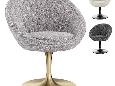 Modern Single Chair Gray Plush Fabric Curved Design Gold Base White Dark Gray Options 3d model