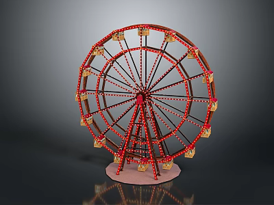 Gorgeous Ferris Wheel Amusement Equipment With Red Gold Frames And Bright Decorative Lights 3d model