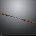 Traditional Nunchaku With Wooden Handles And Metal Chain On Dark Background