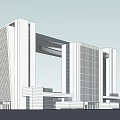 Modern Tall Office Building With Circular Connected Structure And Glass Facade