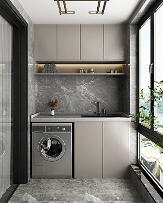 Modern balcony washing machine cabinet 3d model