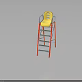 Kids High Chair With Yellow Seat Red Ladder Frame And Gray Armrests Design