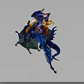 Blue And Yellow Mythical Dragon With Fantasy Rider And Decorative Wings