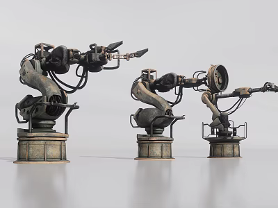 Industrial Equipment Three Robotic Arms With Metal Mechanical Structure Design 3d model
