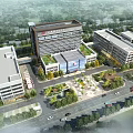 Birds Eye View Plan of Modern Building Complex With Green Spaces Roads and Parking Areas