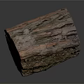 Rustic Natural Wooden Stump Featuring Rough Bark Texture And Cross Section Red Brown Green Hues