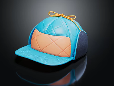 Blue And Orange Quilted Panel Snapback Hat With Stitched Design And Ribbon Bow 3d model