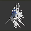 White And Blue Mecha Robot Model With Winged Armor And Weapon Parts