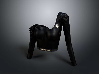 Elegant Black Tight Fitting Long Sleeve Top with Stylish Decorative Details 3d model