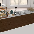 Dessert Shop Wooden Counter With Display Shelf Fresh Pastries Bread Coffee Machine And Glass Cups