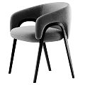 Modern Dining Chair With Gray Fabric Upholstery Black Wooden Legs And Curved Armrests