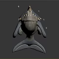 3D Rendered Blue Horned Marine Creature With Back Spikes And Small Fish Around